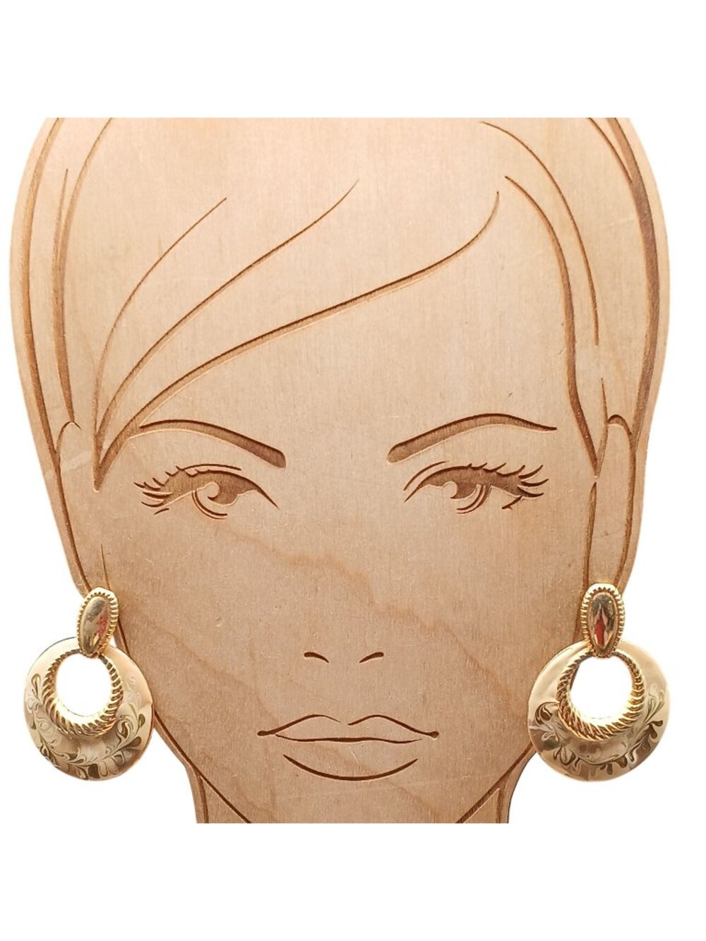 Vintage Gold-Tone Enamel Dangle Earrings with Beige and Golden Swirl Door Knocke
